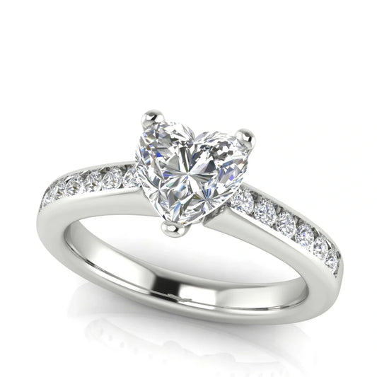 Round Channel Set Heart Shaped Lab Diamond Engagement Ring