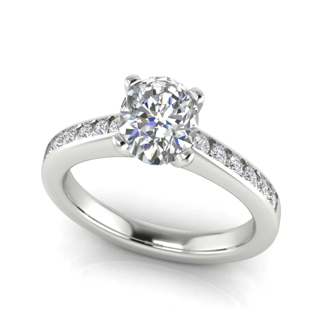 Round Channel Set Oval Lab Diamond Engagement Ring
