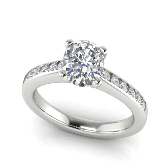 Round Channel Set Oval Lab Diamond Engagement Ring