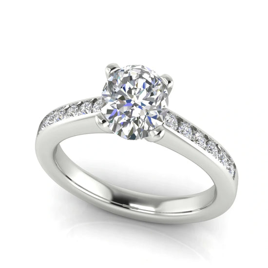 Round Channel Set Oval Lab Diamond Engagement Ring