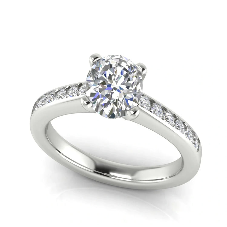 Round Channel Set Oval Lab Diamond Engagement Ring