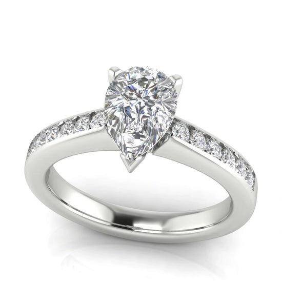 Round Channel Set Pear Shaped Lab Diamond Engagement Ring