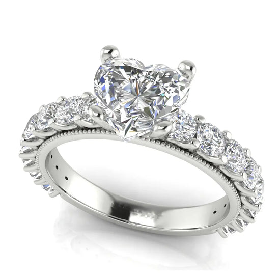 Round Pave Milgrain Heart Shaped Lab Diamond Engagement Ring