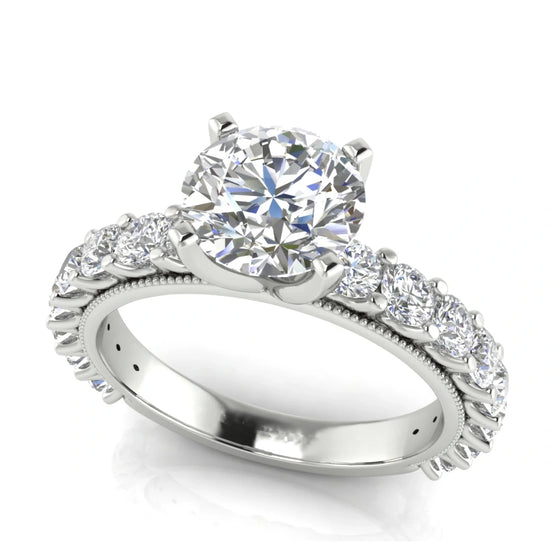 Round Pave Milgrain Round Cut Lab Diamond Engagement Ring