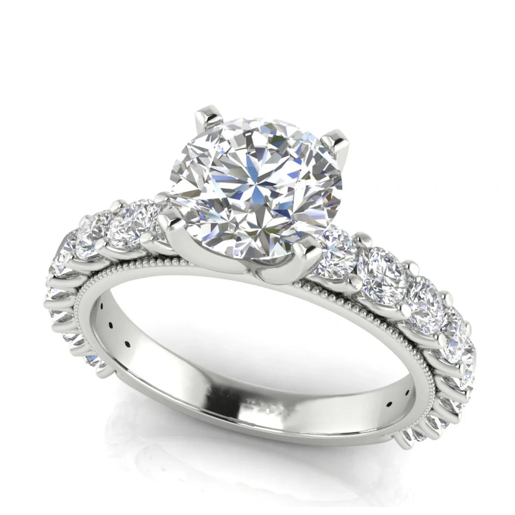 Round Pave Milgrain Round Cut Lab Diamond Engagement Ring