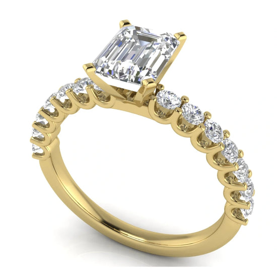 Scalloped Pave Emerald Cut Lab Diamond Engagement Ring