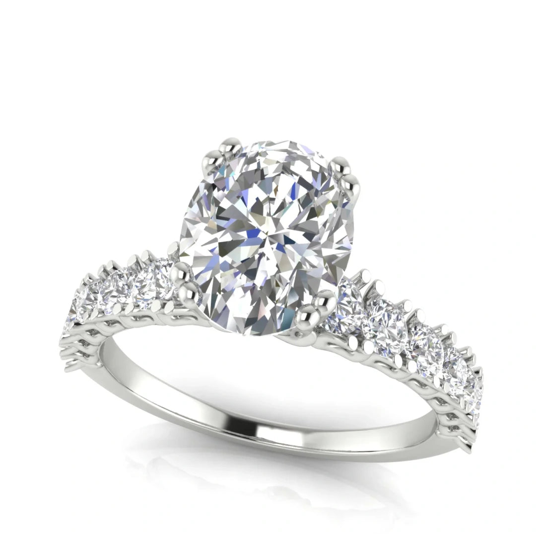 Scalloped Pave Oval Lab Diamond Engagement Ring