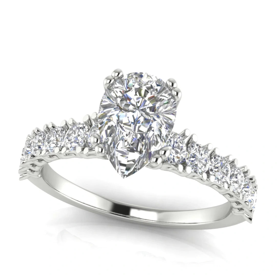 Scalloped Pave Pear Shaped Lab Diamond Engagement Ring
