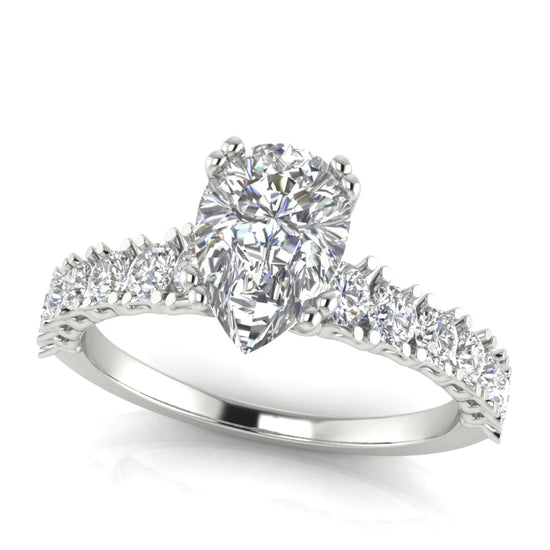 Scalloped Pave Pear Shaped Lab Diamond Engagement Ring