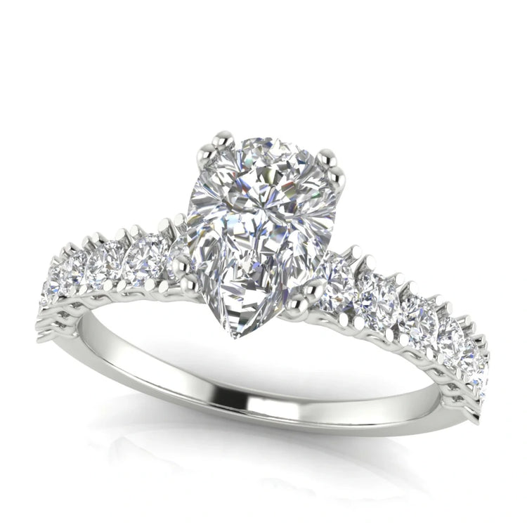 Scalloped Pave Pear Shaped Lab Diamond Engagement Ring