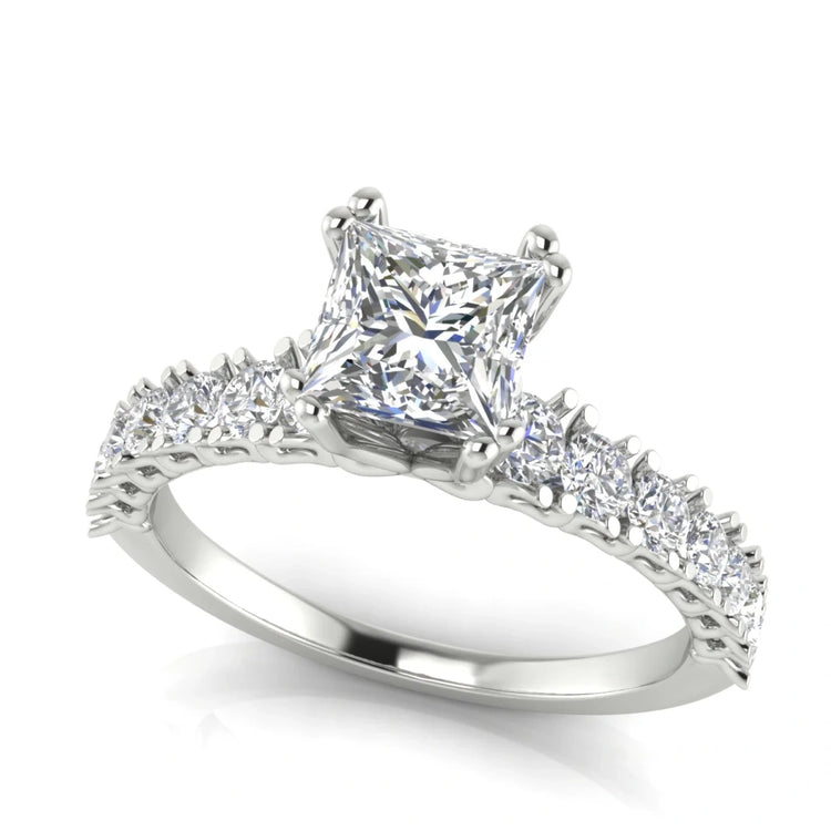 Scalloped Pave Princess Cut Lab Diamond Engagement Ring
