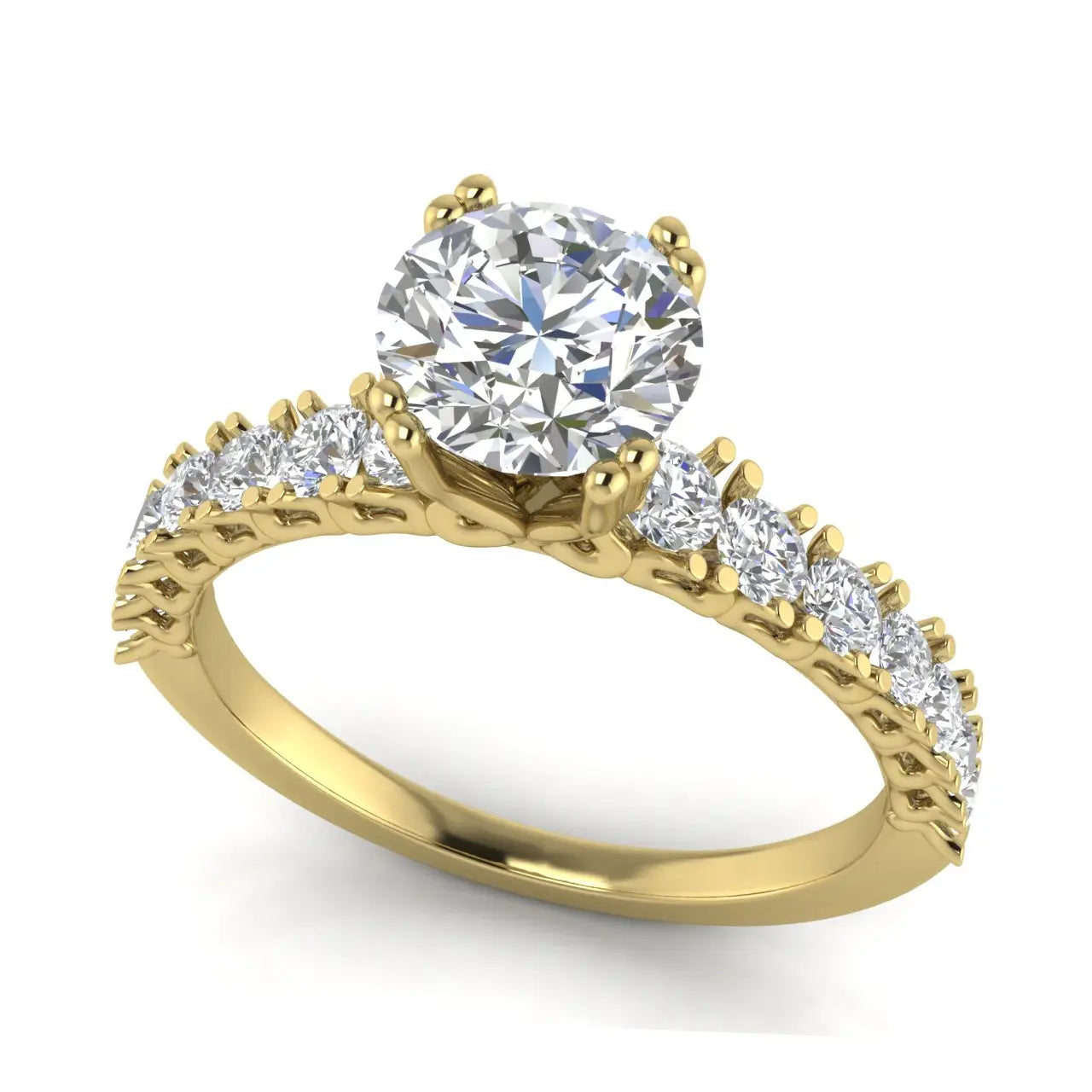 Scalloped Pave Round Cut Lab Diamond Engagement Ring