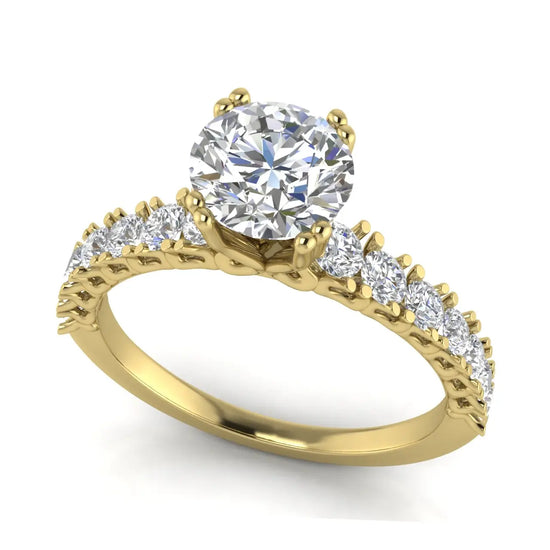 Scalloped Pave Round Cut Lab Diamond Engagement Ring