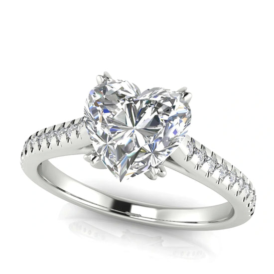 Shared Prong Pave Heart Shaped Lab Diamond Engagement Ring