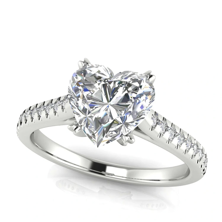 Shared Prong Pave Heart Shaped Lab Diamond Engagement Ring