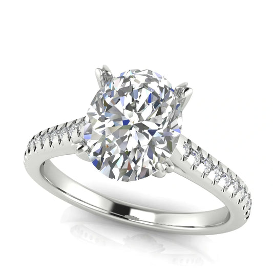 Shared Prong Pave Oval Cut Lab Diamond Engagement Ring