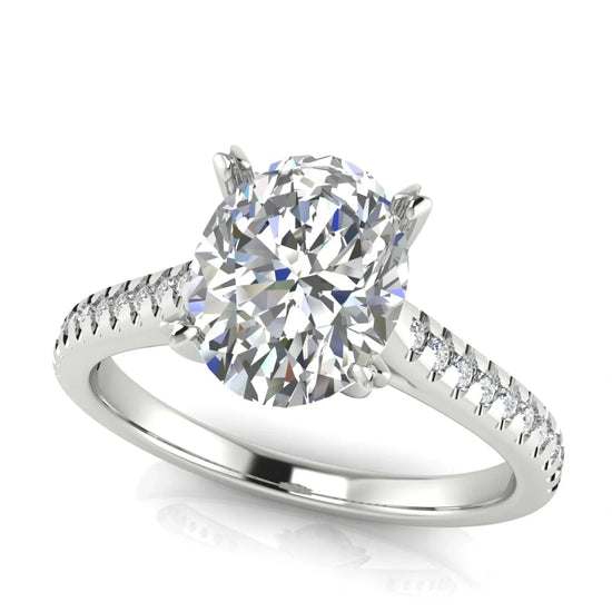 Shared Prong Pave Oval Cut Lab Diamond Engagement Ring
