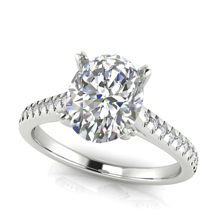 Shared Prong Pave Oval Cut Lab Diamond Engagement Ring