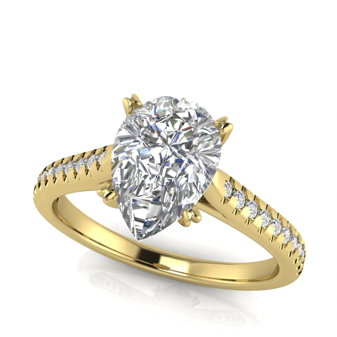 Shared Prong Pave Pear Shaped Lab Diamond Engagement Ring