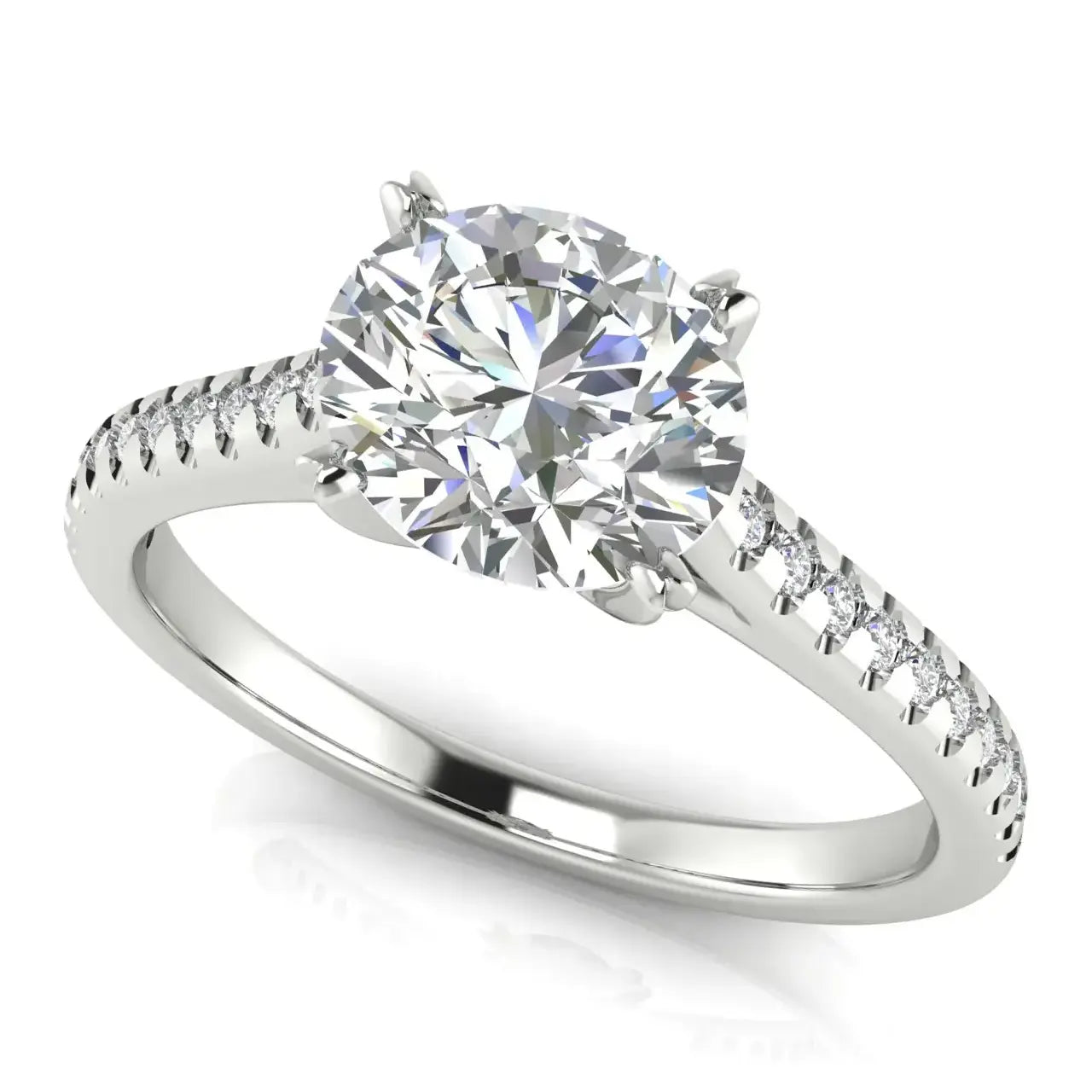 Shared Prong Pave Round Cut Lab Diamond Engagement Ring