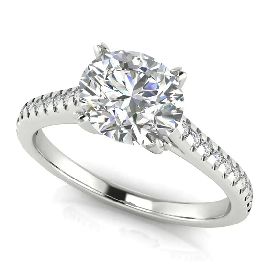 Shared Prong Pave Round Cut Lab Diamond Engagement Ring