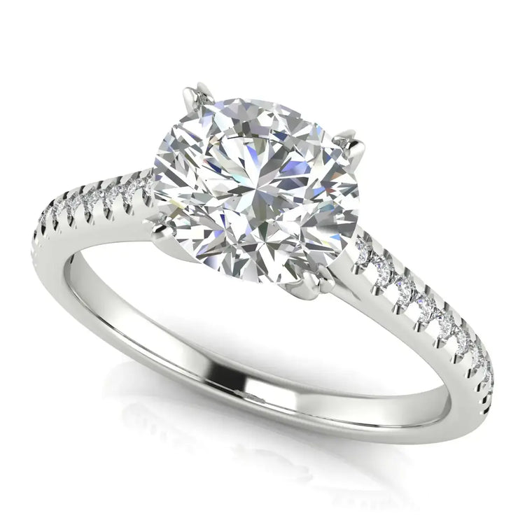 Shared Prong Pave Round Cut Lab Diamond Engagement Ring