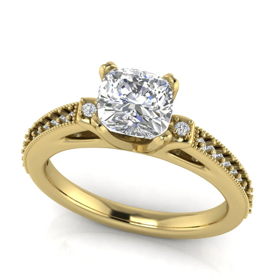 Shoulder Set Vintage Cushion Cut Lab Diamond Engagement Ring