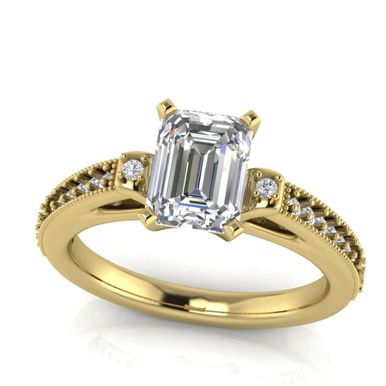 Shoulder Set Vintage Emerald Cut Lab Diamond Engagement Ring