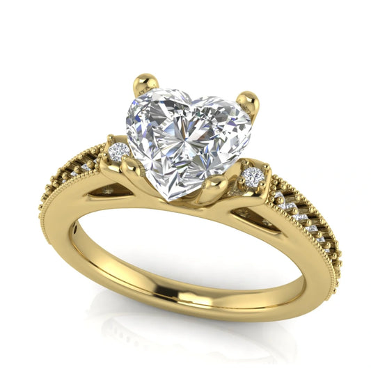 Shoulder Set Vintage Heart Shaped Lab Diamond Engagement Ring