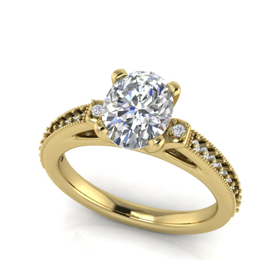 Shoulder Set Vintage Oval Cut Lab Diamond Engagement Ring
