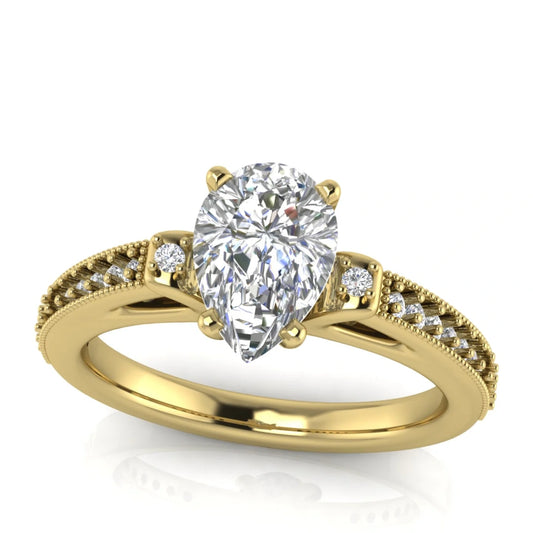 Shoulder Set Vintage Pear Shaped Lab Diamond Engagement Ring