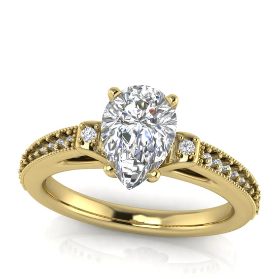 Shoulder Set Vintage Pear Shaped Lab Diamond Engagement Ring