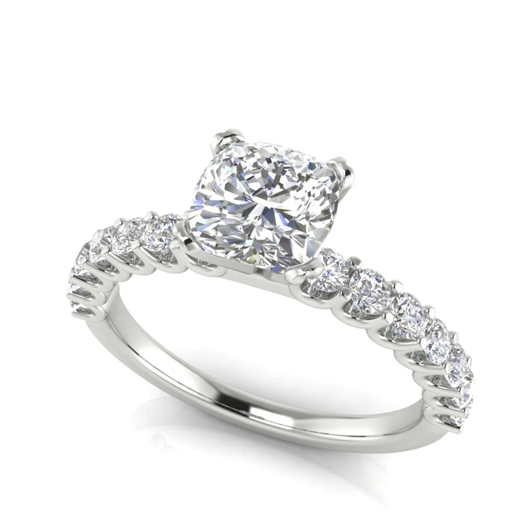 U Prong Pave Cushion Cut Lab Diamond Engagement Ring