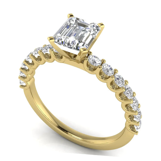 U Prong Pave Emerald Cut Lab Diamond Engagement Ring