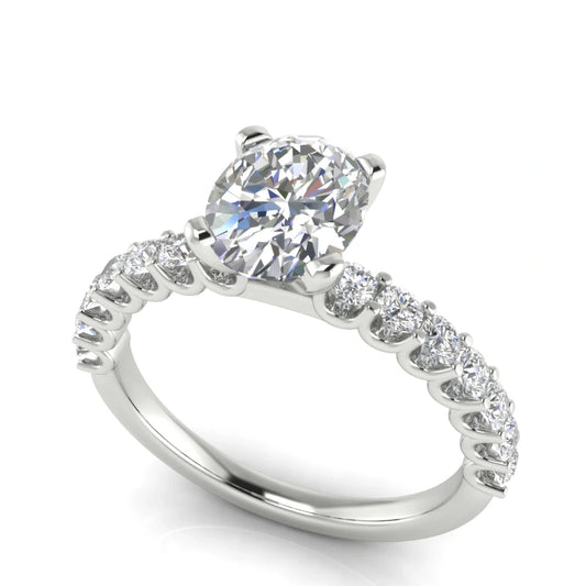 U Prong Pave Oval Lab Diamond Engagement Ring