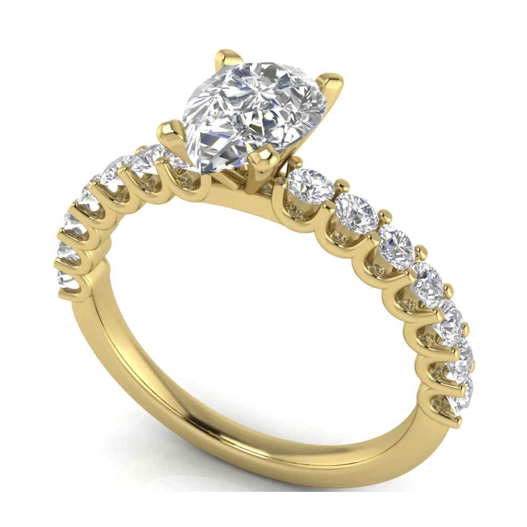 U Prong Pave Pear Shaped Lab Diamond Engagement Ring