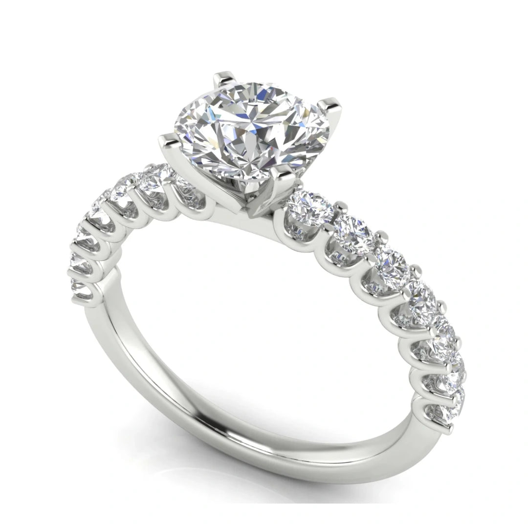 U Prong Pave Round Cut Lab Diamond Engagement Ring