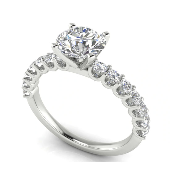 U Prong Pave Round Cut Lab Diamond Engagement Ring