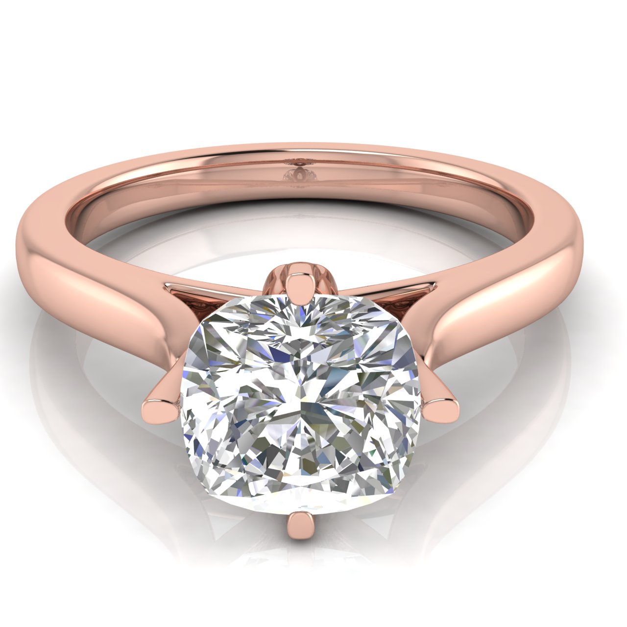 Lotus Prong Cushion Cut Lab Diamond Engagement Ring