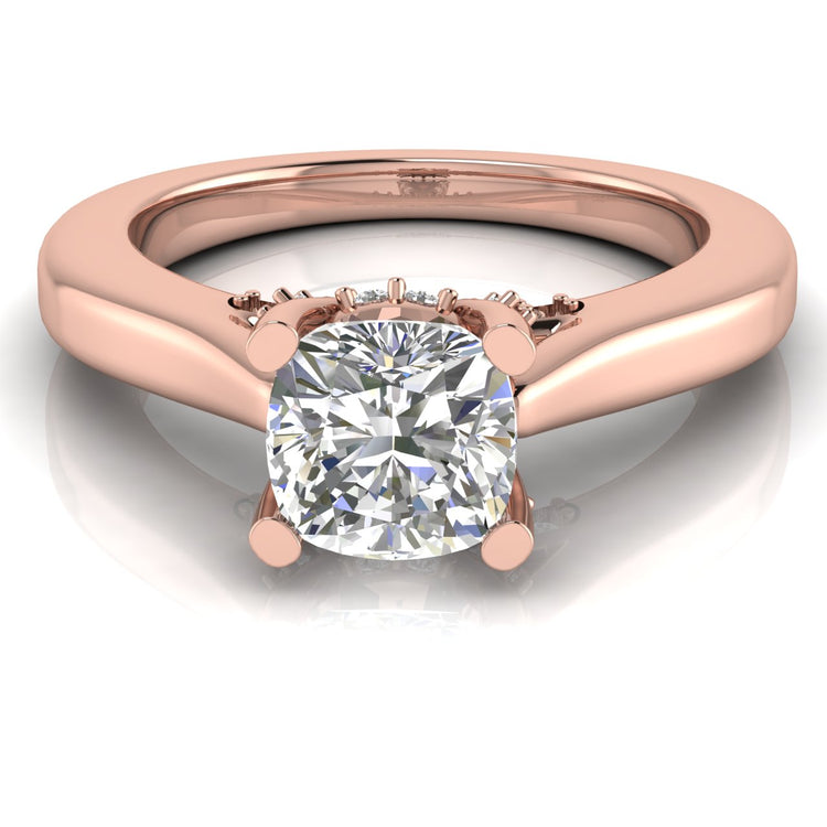 Bridge Paved Cushion Cut Moissanite Engagement Ring