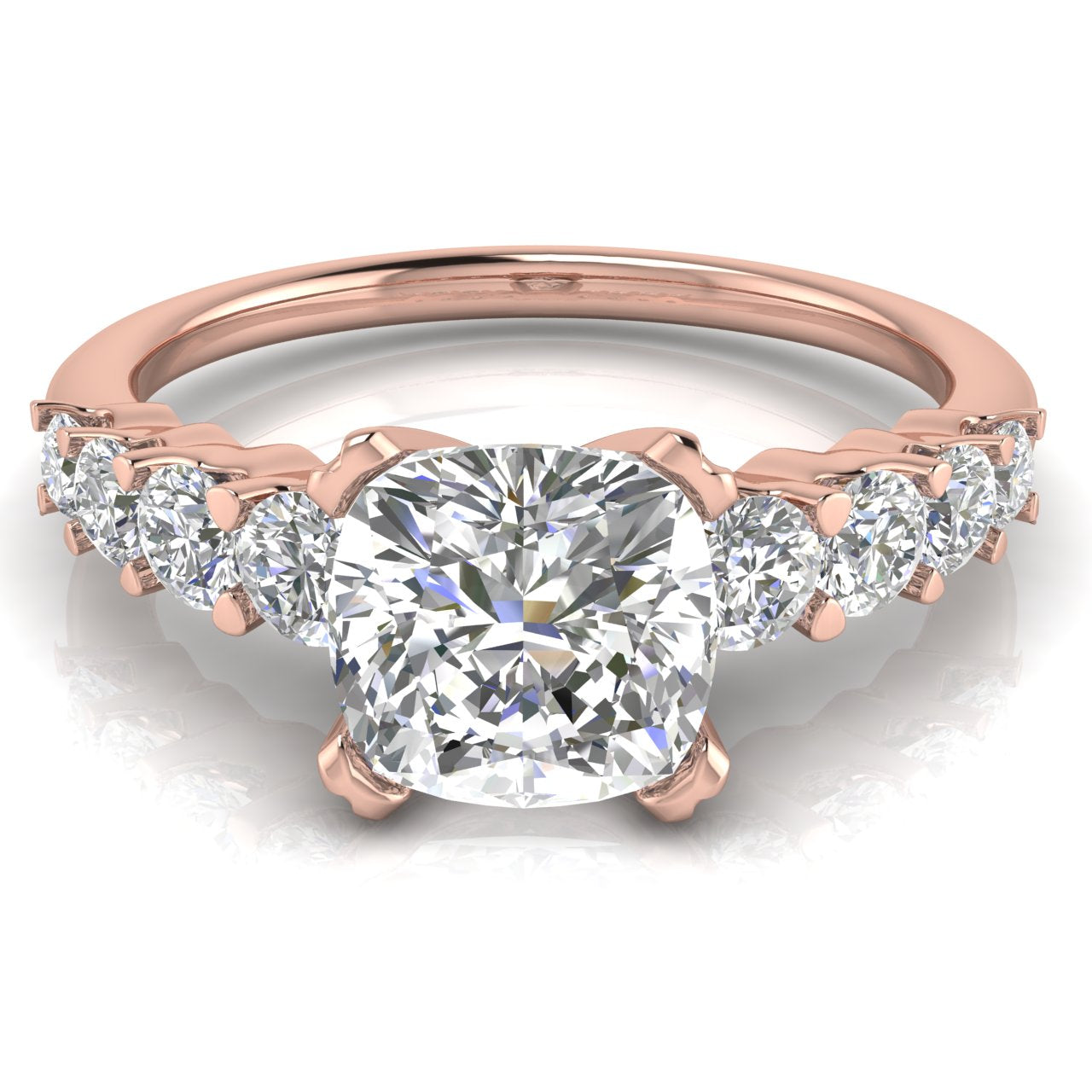 Graduated Pave Cushion Cut Moissanite Engagement Ring