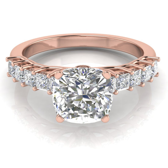 Princess Paved Cushion Cut Moissanite Engagement Ring