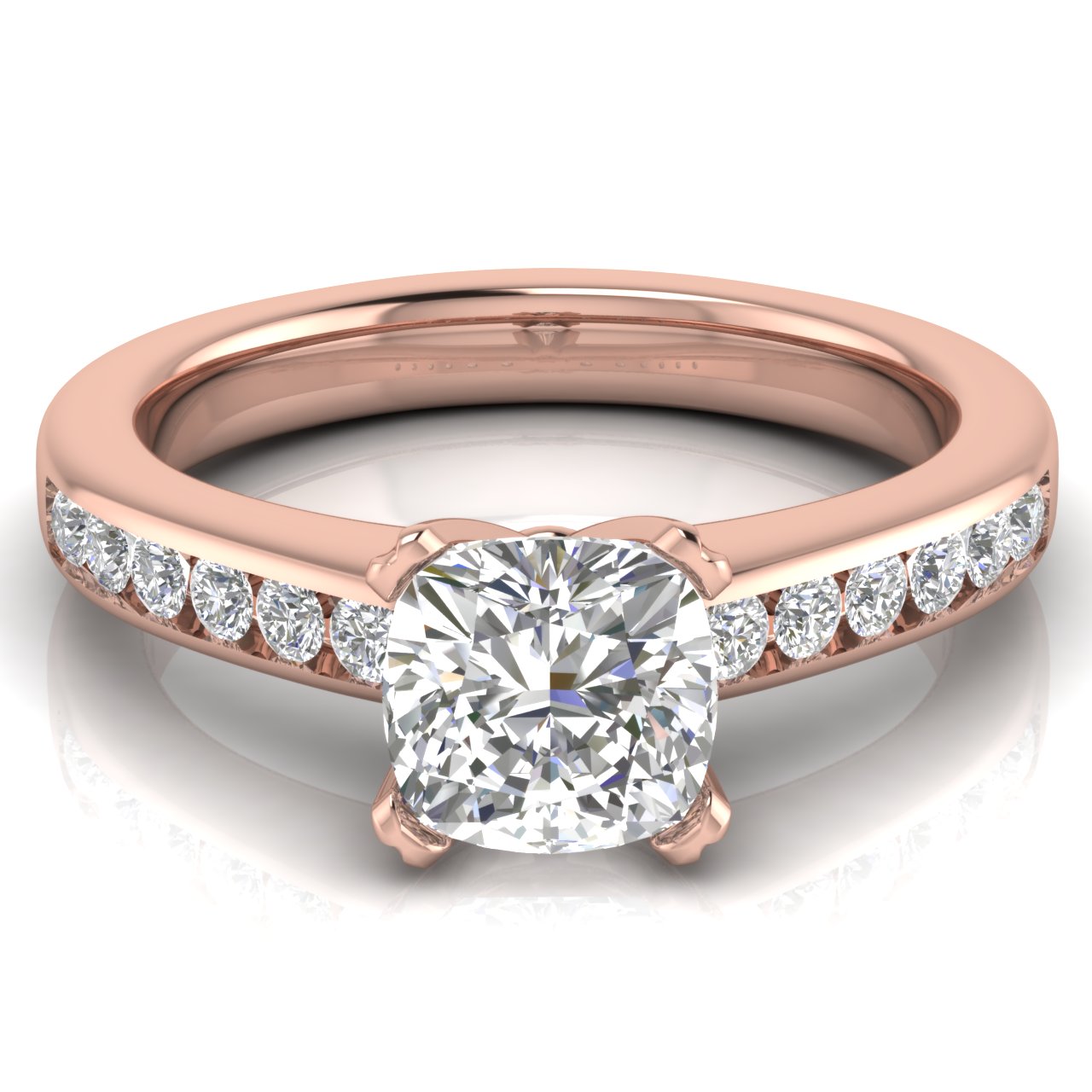 Round Channel Set Cushion Cut Lab Diamond Engagement Ring