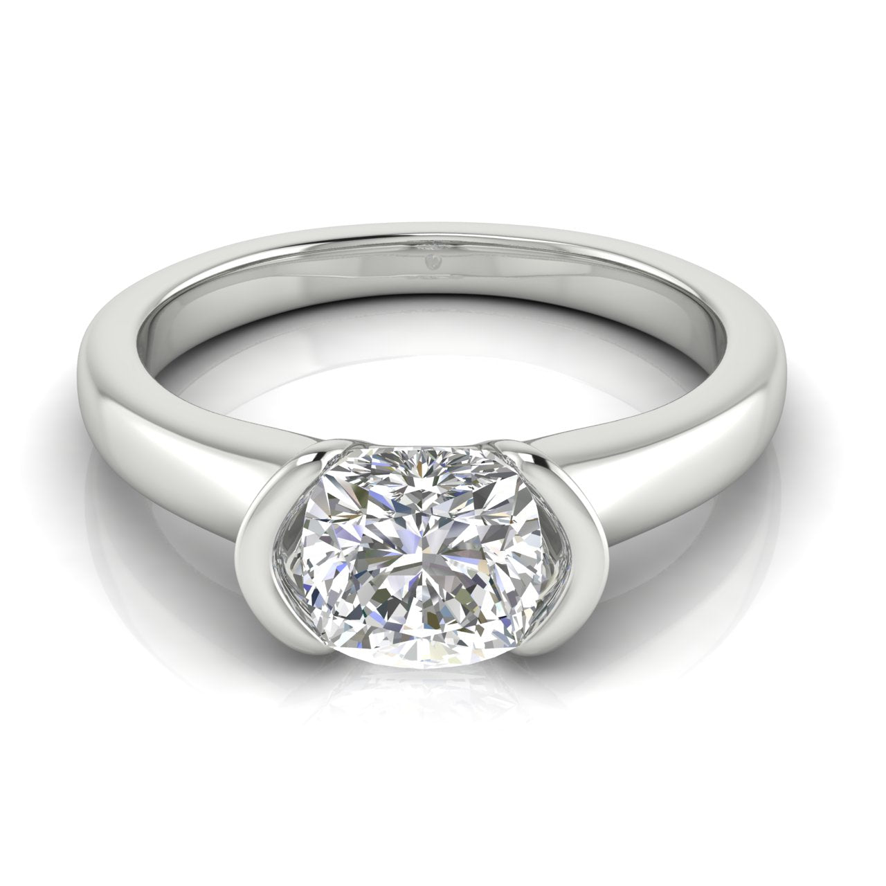 Half Bezel Cushion Cut Lab Diamond Engagement Ring