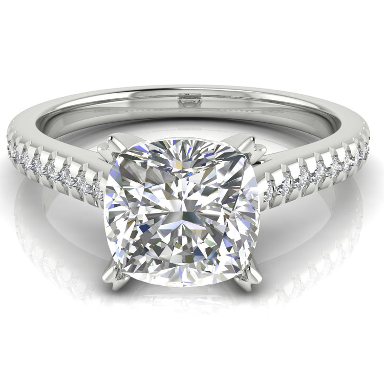 Shared Prong Pave Pave Cushion Cut  Engagement Ring | Moissanite | Lab Grown Diamond