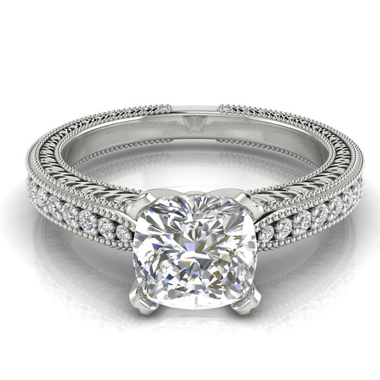 Tapered Vintage Inspired Cushion Cut  Engagement Ring | Moissanite | Lab Grown Diamond