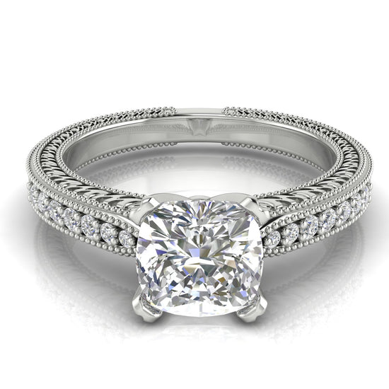 Tapered Vintage Inspired Cushion Cut Moissanite Engagement Ring