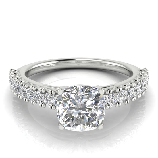 Floating Pave Cushion Cut Lab Diamond Engagement Ring