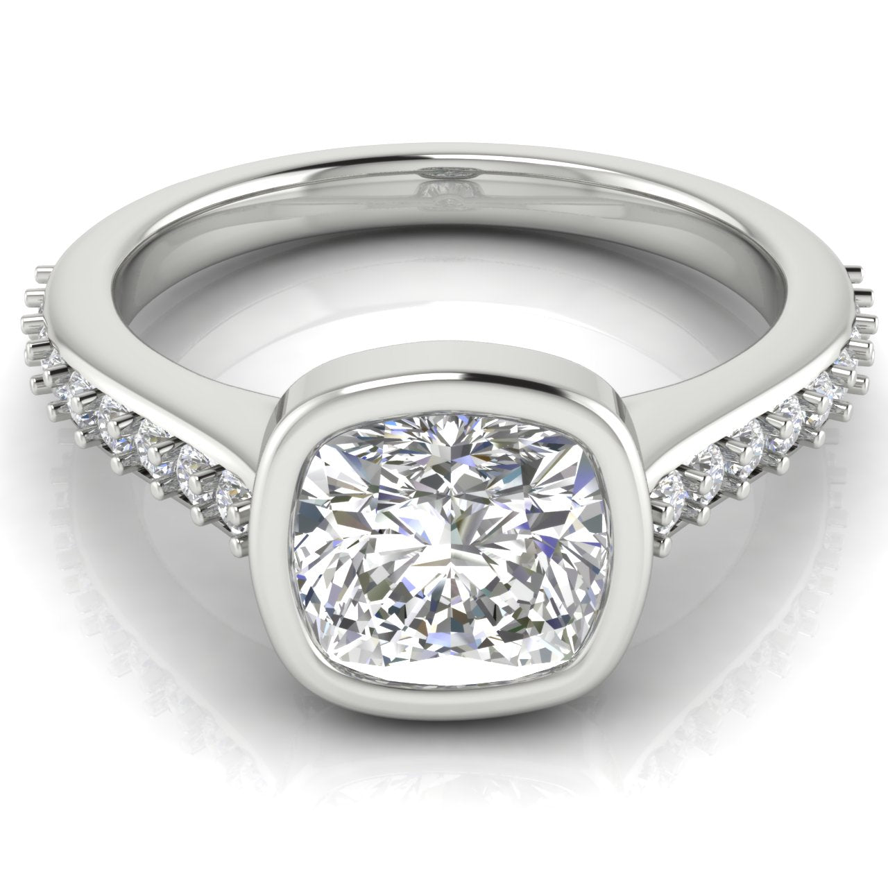 Pave Bezel Set Cushion Cut Lab Diamond Engagement Ring