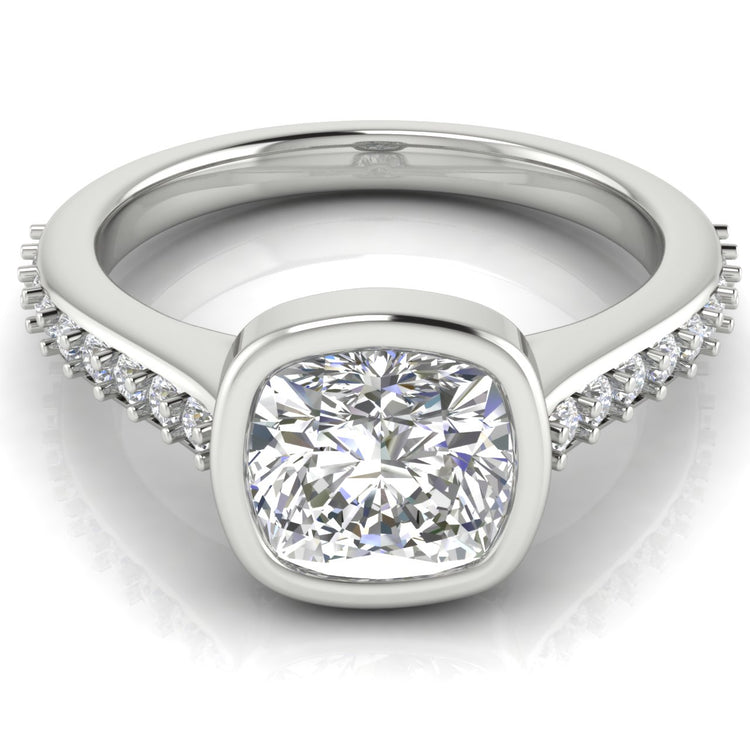 Pave Bezel Set Cushion Cut  Engagement Ring | Moissanite | Lab Grown Diamond